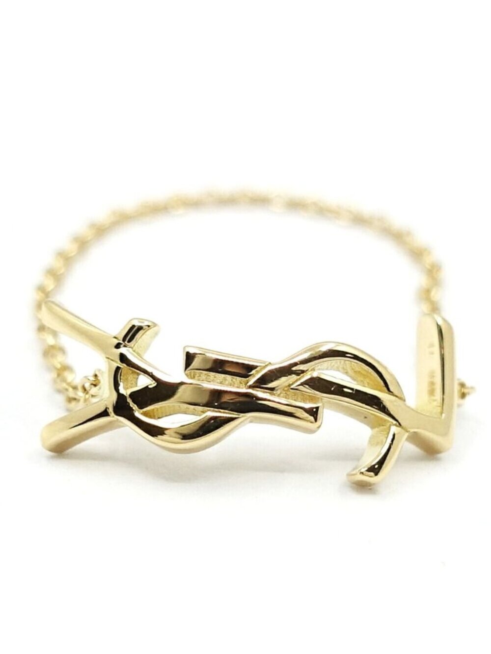 Saint Laurent 18K Yellow Gold Cassandra YSL Logo Chain Ring